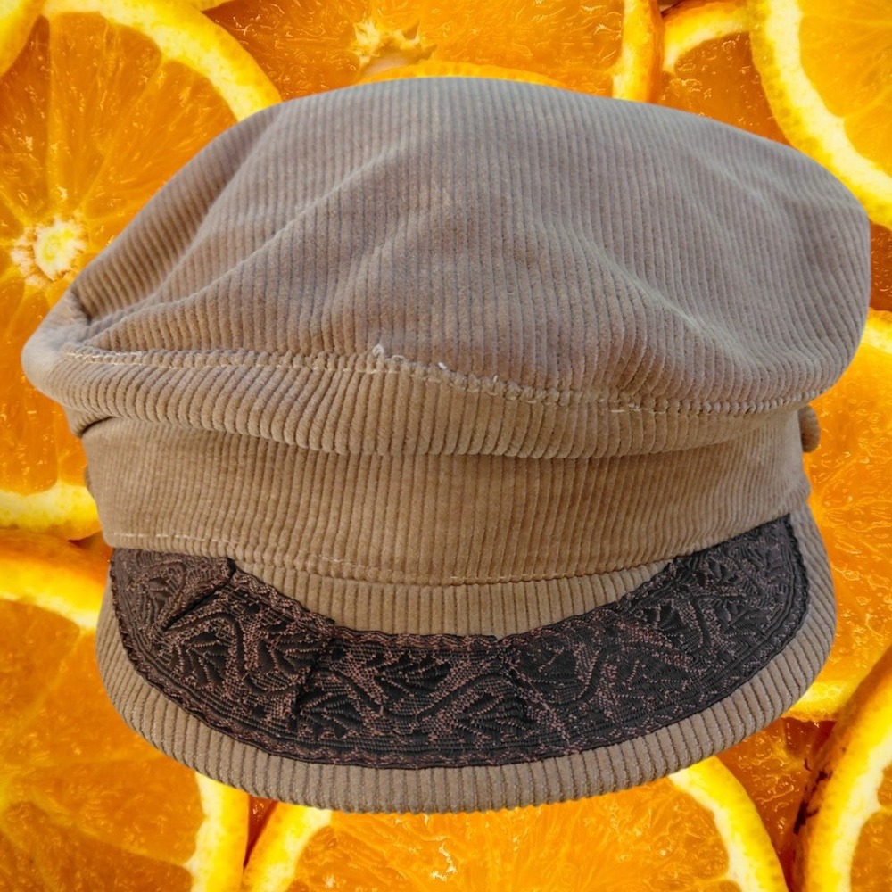 Authentic Greek Fishermans Cap Tan Corduroy Cotton Sailor Fiddler Hat Mens